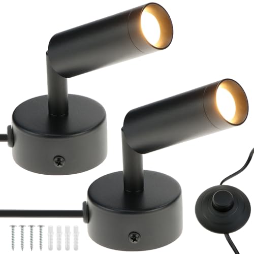 QWORK Indoor Spotlight LED Uplights, 2 Pack 3W Warm White 3000K Floor Spotlight, 120V Accent Lighting LED Uplight for Plants Artwork
