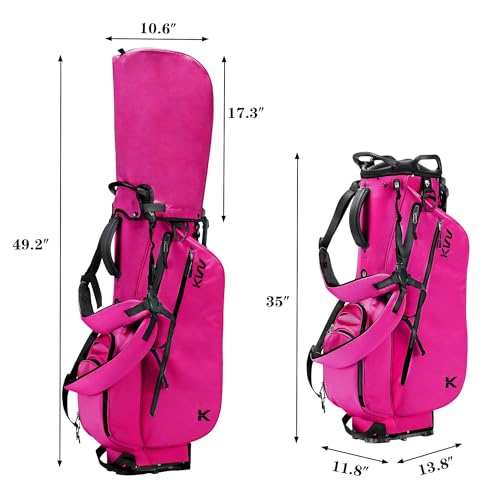 KVV Lightweight Golf Stand Bag with 7 Way Full-Length Dividers, 5 Zippered Pockets, Automatically Adjustable Dual Straps，Elegant Design - color: Shocking Pink