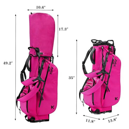 KVV Lightweight Golf Stand Bag with 7 Way Full-Length Dividers, 5 Zippered Pockets, Automatically Adjustable Dual Straps，Elegant Design - color: Shocking Pink