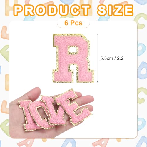 MECCANIXITY Chenille Letter Patches 2.2" Self Adhesive Alphabet R Stick on Embroidered Patch Sew on Letter Stickers Applique for Repairing Clothing Jeans Shoes Hats DIY(Pink, Pack of 6) - style: Letter-R