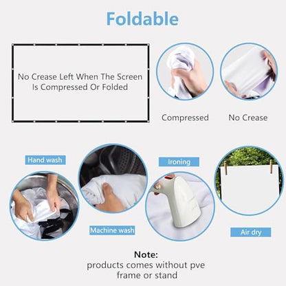 120-inch Projection Screen, Portable 4K Movie Screen, Wrinkle-Resistant, Easy-to-Install Outdoor Projection Screen, 16:9 Foldable and Washable, Suitable for use in Offices, Home theaters, Outdoors.