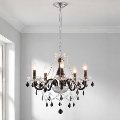 Saint Mossi Crystal Chandelier, 5-Light Black and Clear Glass Chandelier | Crystal chandelier,dimmable bulb compatible,59-in chain,19-in body, flat and sloped ceilings, dining room - color: Black and Clear