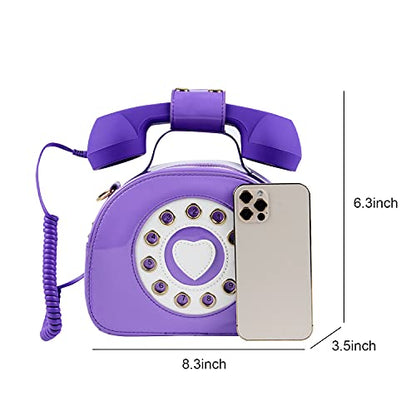 Oweisong Fun Telephone Purse for Women Novelty Pink Phone Tote Handbags Top Handle Shoulder Crossbdoy Bag - color: Bright Purple