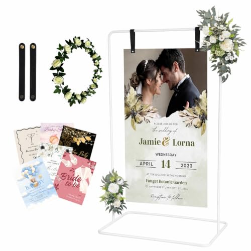 Wedding Welcome Sign Stand Fabric Banner Stand With Design Bundle Rose Vine | Linen Sign Holder Easel Stand for Sign Poster, Bridal Baby Shower With Stand Adjustable Welcome to Our Wedding, White - color: White