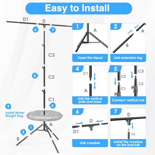 EMART T Shape Backdrop Stand 8.5x5.4ft, Green Screen Photo Banner Stand | Backdrop Holder frame with Water Bag and 4 Clamps Photography Background Support Kit for Party, Wedding, Photoshoot, Balloon