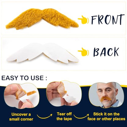 48 Pcs Fake Mustaches, Self Adhesive Fake Beard, Novelty Hairy Beard, Costume Facial Hair for Halloween Party - color: Yellow+black+gray