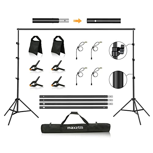 Backdrop Stand, Maxztill 8.5x10Ft Adjustable Photo Backdrop Stand Kit | Backdrop Stand for Parties,4 Crossbars,6 Background Clamps,4 Backdrop Clip Holder,2 Sandbags,1 Carry Bag for Wedding - size: 8.5X10ft Backdrop Stand