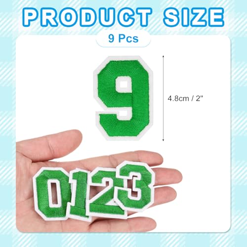 MECCANIXITY Iron on Number Patches 2" Number 9 Iron on Embroidered Patch Sew on Letter Stickers Applique for Repairing Clothing Jeans Shoes Hats DIY(Green, Pack of 9) - style: Number 9