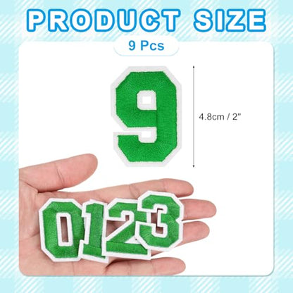 MECCANIXITY Iron on Number Patches 2" Number 9 Iron on Embroidered Patch Sew on Letter Stickers Applique for Repairing Clothing Jeans Shoes Hats DIY(Green, Pack of 9) - style: Number 9