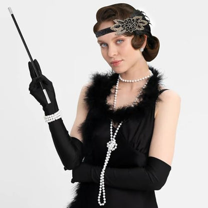 RIOSO 1920s Accessories for Women Flapper Gatsby Roaring 20s Accessories Costume Black - style: Style B