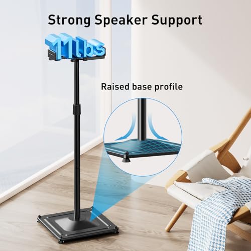 PERLESMITH Universal Speaker Stands for Surround Sound -Height Adjustable Extend 33.3”to 45.1”, Floor Speaker Stand for Satellite & Studio & Bookshelf Speakers up to 11LBS,1 Pair Black, PSSS2 - size: Weight 11 LBS