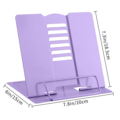 MSDADA Book Stand Metal Reading Rest Book Holder Adjustable Cookbook Documents Holder Portable Sturdy Bookstands for Recipes Textbooks with Page Clips Birthday Gifts for Girls Mom Students(Purple) - color: Purple