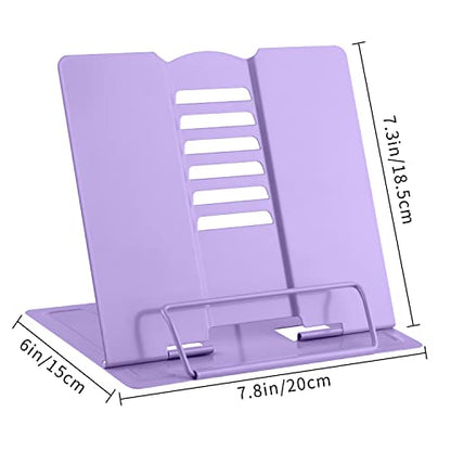MSDADA Book Stand Metal Reading Rest Book Holder Adjustable Cookbook Documents Holder Portable Sturdy Bookstands for Recipes Textbooks with Page Clips Birthday Gifts for Girls Mom Students(Purple) - color: Purple