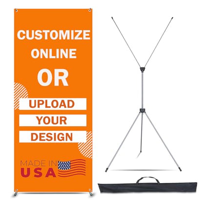 Custom banner 33.5"x72" including Adjustable X Banner Stand and Banner Printing with Travel Bag，Portable Retractable Banner for Exhibitions 、Advertising、 Events - size: 33.5"x72"