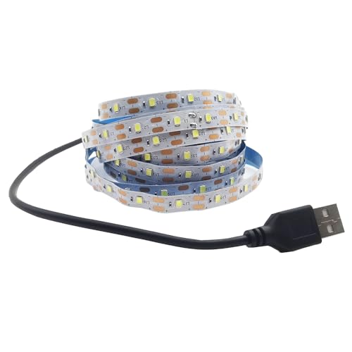 USB LED Strip Light White 6500K 5V USB Powered 16.4ft/5M 300LEDs Flexible SMD2835 No-Waterproof IP20 LED Tape Lights for TV Background Lighting Tape Home Decor Lamp - color: White