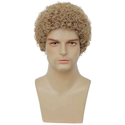 Swiking Mens Short Blonde Afro Curly Wigs Rocker Wig California Halloween Cosplay Costume Daily Male Synthetic Fibre Hair Wig (Blonde) - color: Blonde Grey