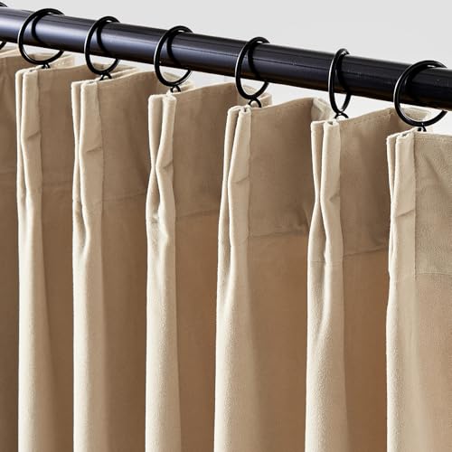 Lazzzy Cream Velvet Curtains 96 Inch Long Pinch Pleated Room Darkening Drapes Luxury Back Tab Thermal Insulated Window Treatments for Bedroom Living Room 2 Panels, 52 x 96 Inch, Latte - color: Latte, size: 52"W x 96"L (Pack of 2)