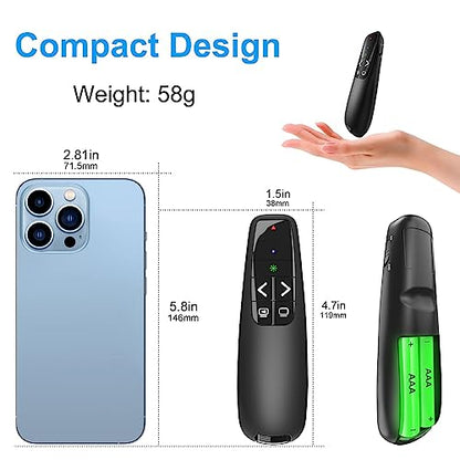 Presentation Clicker for PowerPoint, Wireless Presenter Remote with Laser | Ergonomic PowerPoint Remote Clicker with Green Laser Pointer for Computer Laptop/Windows/Mac/PPT/Google Slides Advancer - style: Green Pointer