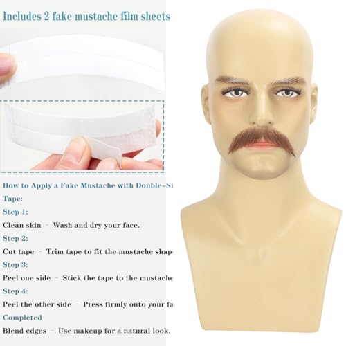 Hand-Tied Human Hair Fake Beard and Mustache for Costumes and Theater | Hand-knotted human hair on lightweight lace creates natural-looking facial hair for costumes, cosplay, theater and film - color: Style 2--brown
