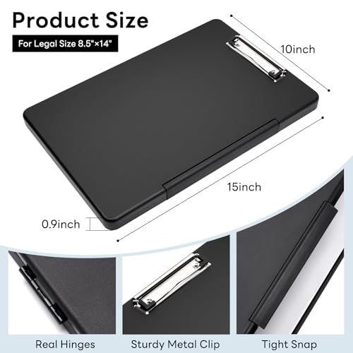 Legal Size 8.5 x 14'' Clipboard with Storage, Black | Size 15 x 10 x 1.2'', Black High Capacity Clip Board for Lawers, Folio & Side-Opening, Office & School Supply