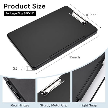 Legal Size 8.5 x 14'' Clipboard with Storage, Black | Size 15 x 10 x 1.2'', Black High Capacity Clip Board for Lawers, Folio & Side-Opening, Office & School Supply