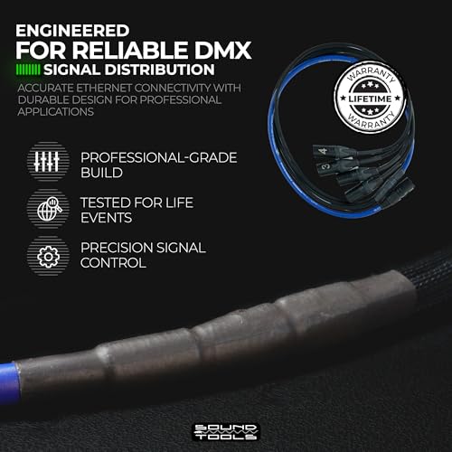 Sound Tools SuperCAT Sound Tails Male etherCON to Male DMX 5-Pin Breakout | 4 Channel Snake & Shielded Touring-Grade DMX Cable for Lighting Control & CAT5e Distribution – 60" Total Length / 54" Span