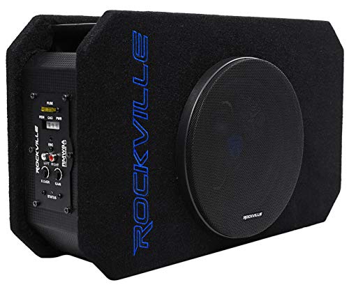 Rockville RMW8A 8" 800W Ported Powered Truck Subwoofer Slim Enclosure | Built-in Class D Amplifier, Tunnel Slot Port, High Excursion Woofer, Compact Design, Grill Included, CEA-2031 Compliant