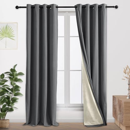 100% Full Blackout Velvet Curtains with Liner 52x108 Long Dark Gray - color: Dark Gray, size: 52"W x 108"L (Pack of 2)