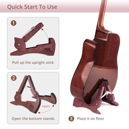 Guitar Stand, Acoustic Guitar Stand with Padded Foam, Classical Electric Guitar Stand,Folding Bass Guitar Display Stand Travel Guitar Stand, Compatible with Mandolin, Bass, Banjo, Ukulele,Rabbit-Shape Patented (Black Walnut) - color: Black Walnut