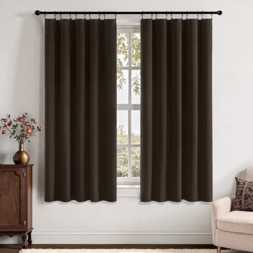 MIULEE Brown Velvet Curtains 63 Inch Long 2 Panels, W40 x L63 | Luxury Super Soft, Thermal Insulated, Room Darkening Drapes, Rod Pocket Design, Window Curtains for Bedroom Living Room - color: Brown, size: 40"W x 63"L (Pack of 2)