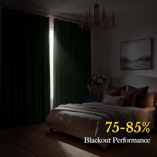 RYB HOME Olive Green Velvet Blackout Curtains 84 inches Long for Bedroom - color: Olive Green, size: 52"W x 84"L (Pack of 2)