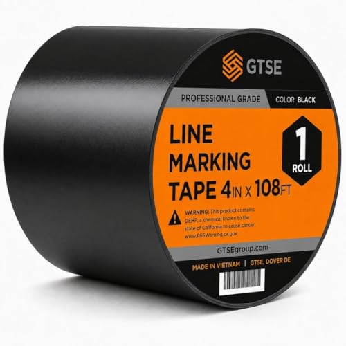 GTSE - Black Vinyl PVC Floor Tape 4 inch x 108ft Safety Marking Tape | Safety Marking Tape for Gyms, Warehouses & Dance Floors - Durable Vinyl, High Visibility - color: Black, size: 4" x 108 ft