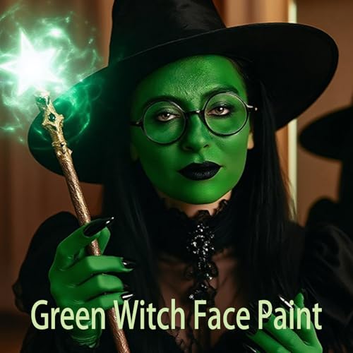 St Patricks Day Black White Green Face Body Paint 1.01 oz/pc with 3 Sponges,Dark Green St Patrick's Day Costume Painting Kit, Elphaba Halloween SFX Witch Makeup Cream Face Paint,3 oz - color: black+white+green