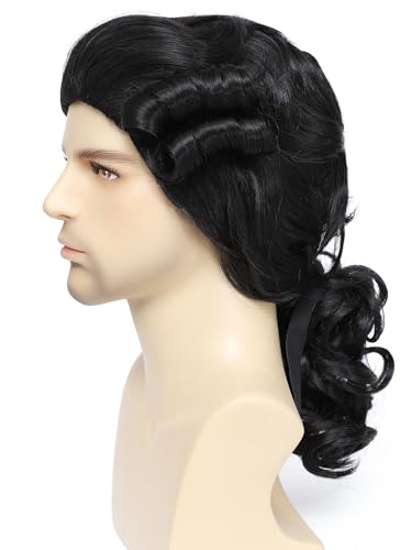 Men's 18th Century Colonial Judge Wig, George Washington Wig Lawyer Aristocrat Curly Costume Wig for Halloween Historical Theme Party (Black) - color: 3-Black
