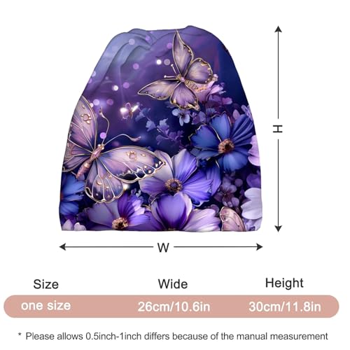 Art Owl Women's Slouchy Beanie Hat Cute Turban Hats Cancer Headwear Caps Baggy Skull Sleep Scarf - color: Purple Butterfly Floral