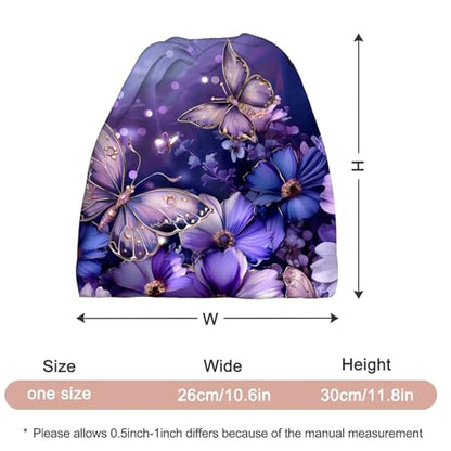 Art Owl Women's Slouchy Beanie Hat Cute Turban Hats Cancer Headwear Caps Baggy Skull Sleep Scarf - color: Purple Butterfly Floral