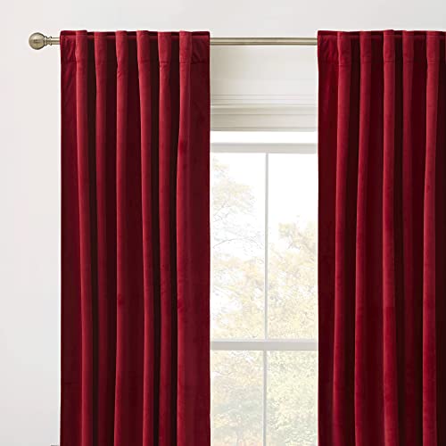 RYB HOME Velvet Curtains 80 inches Long for Living Room Bedroom, Back Tab - color: Ruby Red, size: 52"W x 80"L (Pack of 2)
