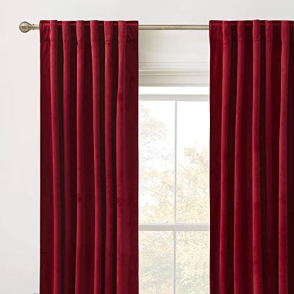 RYB HOME Velvet Curtains 80 inches Long for Living Room Bedroom, Back Tab - color: Ruby Red, size: 52"W x 80"L (Pack of 2)