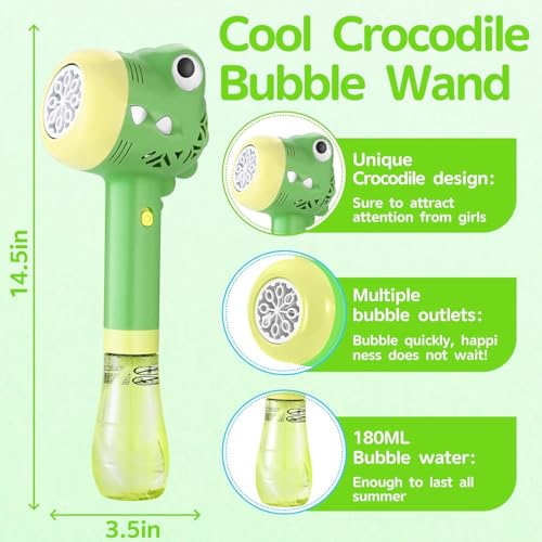 Bubble Machine Wand for Kids Age 3 4 5 6 7 8 Years Old Birthday Party Easter Day Gifts with Music&Light Automatic Cute Outdoor Outside Toy Game for Little Girl Boy Include Solution - color: Green