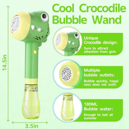 Bubble Machine Wand for Kids Age 3 4 5 6 7 8 Years Old Birthday Party Easter Day Gifts with Music&Light Automatic Cute Outdoor Outside Toy Game for Little Girl Boy Include Solution - color: Green