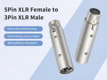 2Pack XLR-M 3 Pin to XLR-F 5 Pin Adapter, 3 Pin Male to 5 Pin Female DMX Gender Changer, Microphone Adapter with Secure Locking for DMX& Pro Audio - color: 5Pin F to 3Pin M