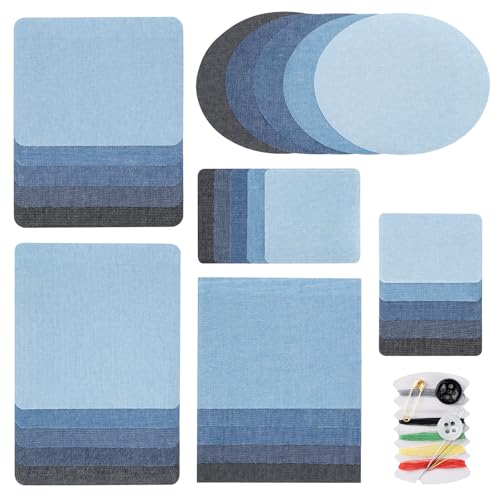 Amrules Irregular Iron On Patches, 30 Pcs Fabric Repair Kit in Denim Colors - color: Denim Blue, size: Irregular-30PCS