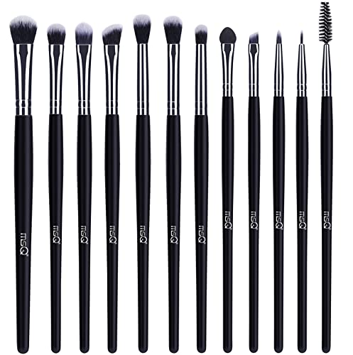 MSQ Eye Makeup Brushes 12pcs Eyeshadow Makeup Brushes Set with Soft Synthetic Hairs & Real Longer Wood Handle for Eyeshadow, Eyelash,Eyebrow, Eyeliner, Blending, Conclear(Black) - color: Black