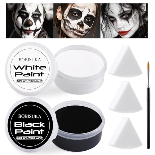 BOBISUKA Halloween Black and White Face Body Paint Set Oil Based Face Painting Kit for Adult Non Toxic Large Capacity Facepaint for Cosplay Clown Skeleton Vampire Special Effects Makeup - color: SET 04