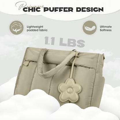 RAINSMORE Laptop Tote Bag for Women Puffer Work Bag Quilted Travel Bags - color: Khaki