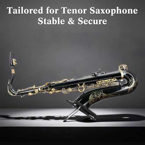 EASTROCK Bull-Head Style Tenor Saxophone Stand, Sax Stand for Tenor Sax, Sponge Protection, Non-Slip Feet, Reinforced Backplate, Stable & Portable Design-Black
