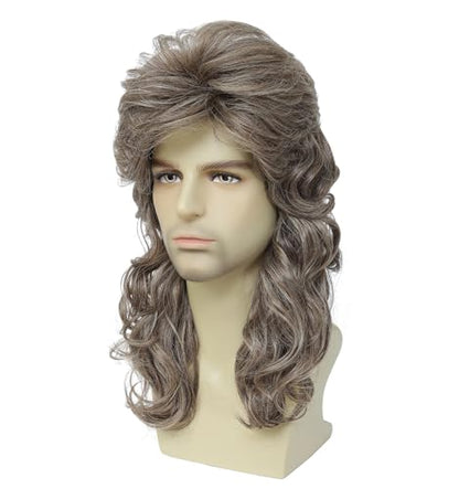 Men's 80s Mullet Wig - 80s Outfit Wig for Men, Retro Costume Wig for Halloween Theme Party Cosplay Daily Wear (Mdeium Ash Brown) - color: 8002-Light Brown