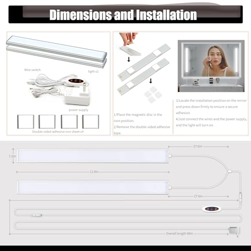 LED Vanity Light for Mirror, Bright/RA90/6000K/Dimming Makeup Lights, 12V/16W Lighting for Mirror, Lighting for Makeup Vanity Table & Bathroom Mirror - size: 11.8in Vanity Lights x2