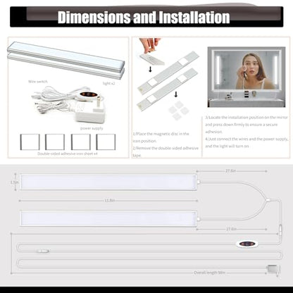 LED Vanity Light for Mirror, Bright/RA90/6000K/Dimming Makeup Lights, 12V/16W Lighting for Mirror, Lighting for Makeup Vanity Table & Bathroom Mirror - size: 11.8in Vanity Lights x2