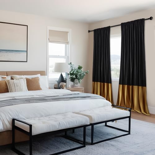 Luxury Black and Gold Velvet Blackout Curtains 84 inches for Living Room - color: Black & Gold, size: 52"W x 84"L (Pack of 2)